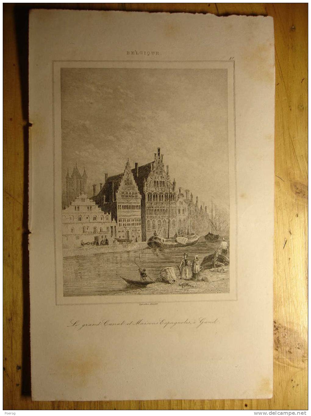 BELGIQUE - ANCIENNE GRAVURE DE 1844 - GAND LE GRAND CANAL ET MAISONS ESPAGNOLES - GENT - Collections