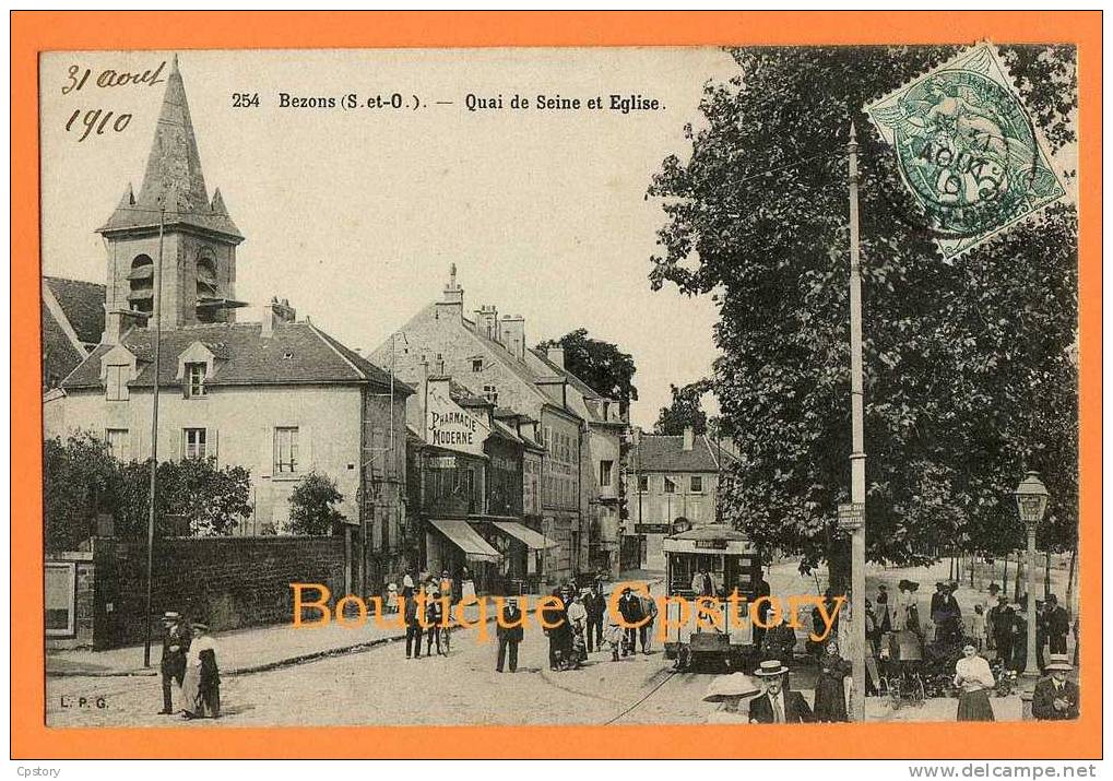 95 - BEZONS - Quai De Seine Et L'église - Station Du Tramway - Bezons