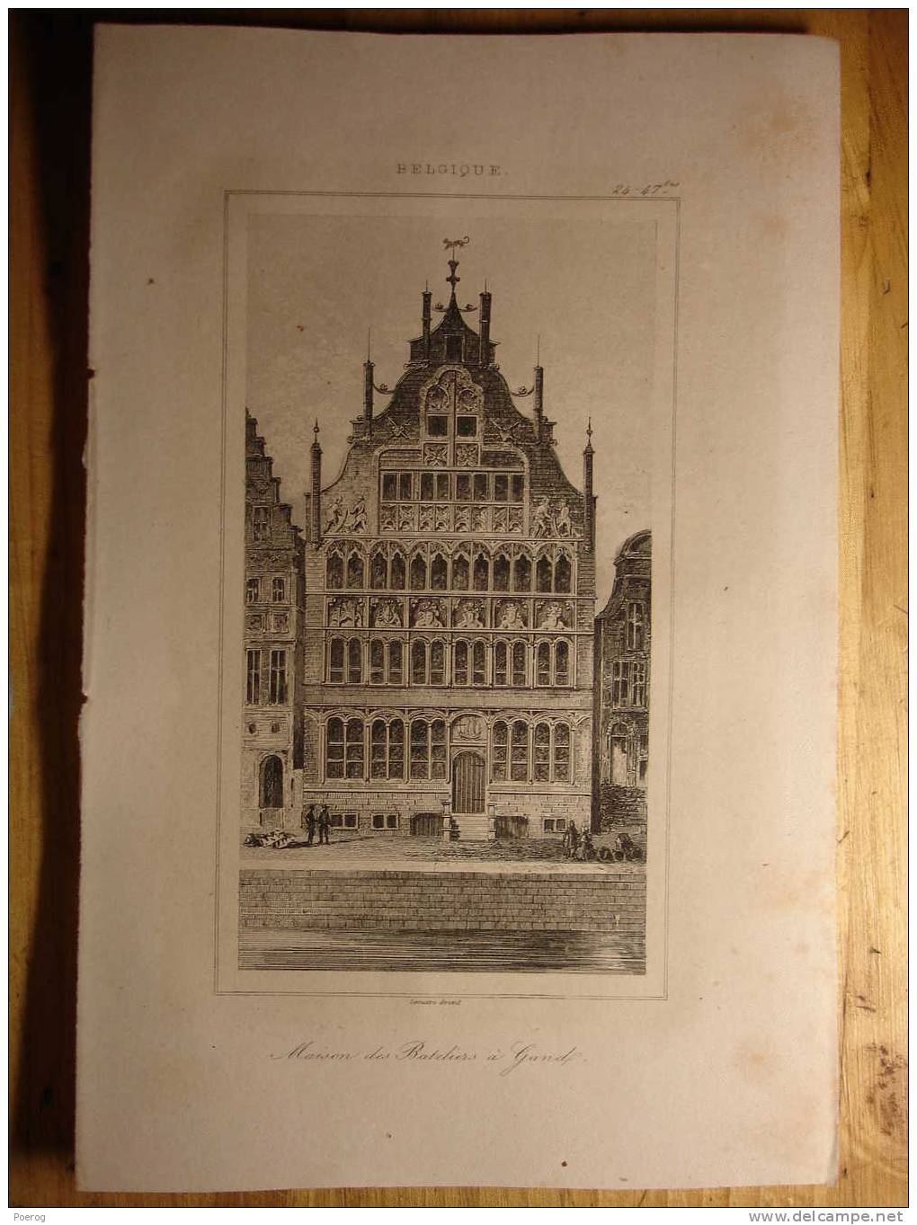 BELGIQUE - ANCIENNE GRAVURE DE 1844 - MAISON DES BATELIERS - GENT - Collections