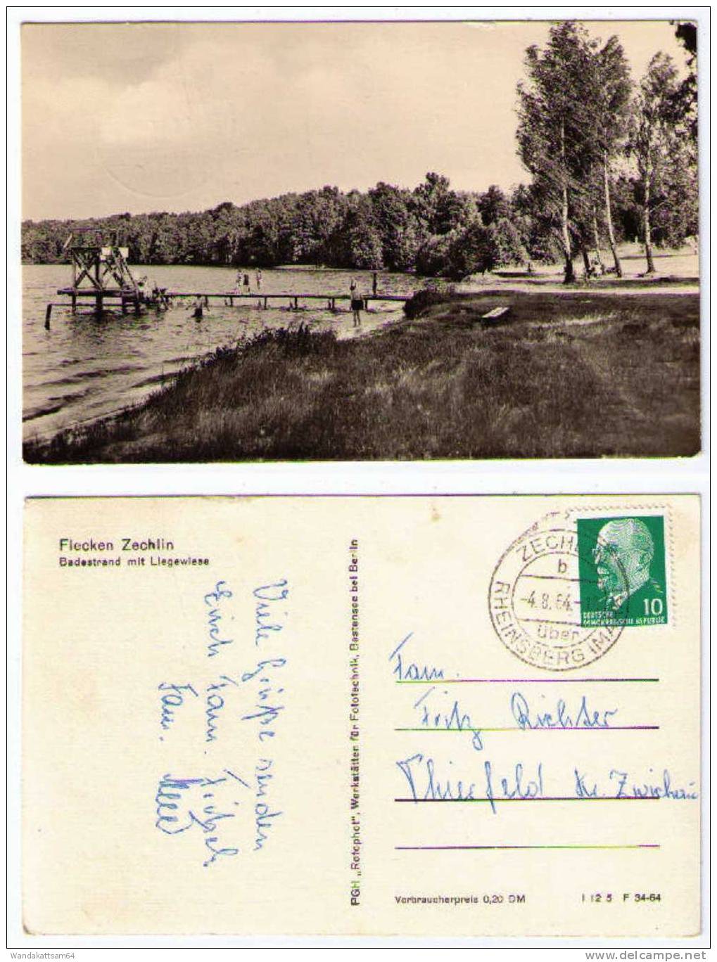 AK Flecken Zechlin Badestrand Mit Liegewiese -4.8.64 - 15 ZECHLIN über RHEINSBERG (MARK) B Nach THIERFELD KReis ZWICKAU - Zechlin