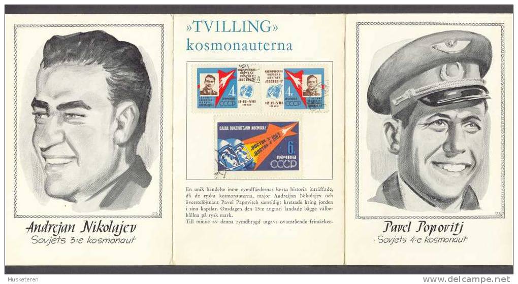 USSR CCCP Soviet Union 1962 Special Folded Maximum Card Swedish Text Kosmonauts Nikolajev & Popovitj Wostok 3 & 4 - Brieven En Documenten