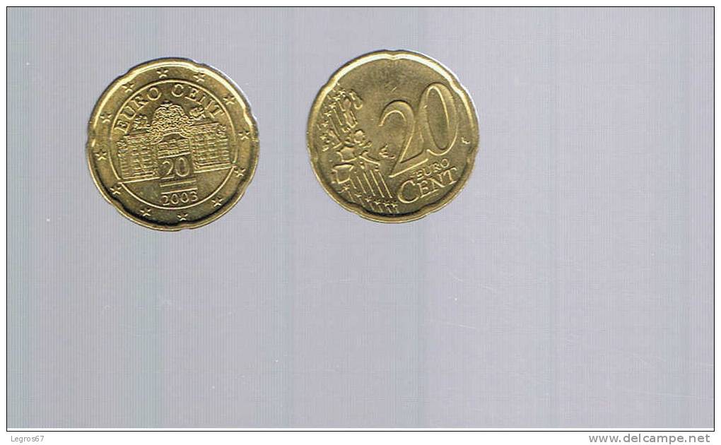 PIECE DE 20 CT EURO  AUTRICHE 2003 - Austria
