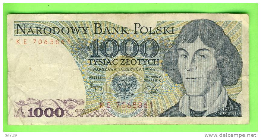 BILLET POLOGNE - NARODOWY BANK POLSKI - 1000 - 1982 - No KE 7065861 - - Polonia