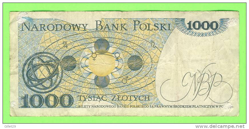 BILLET POLOGNE - NARODOWY BANK POLSKI - 1000 - 1982 - No KE 7065861 - - Polonia