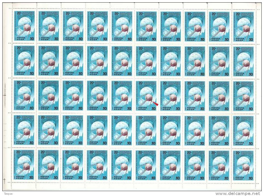 Russia 1987 Mi# 5698 Sheet With Plate Error Pos. 26 - Sputnik - Errors & Oddities