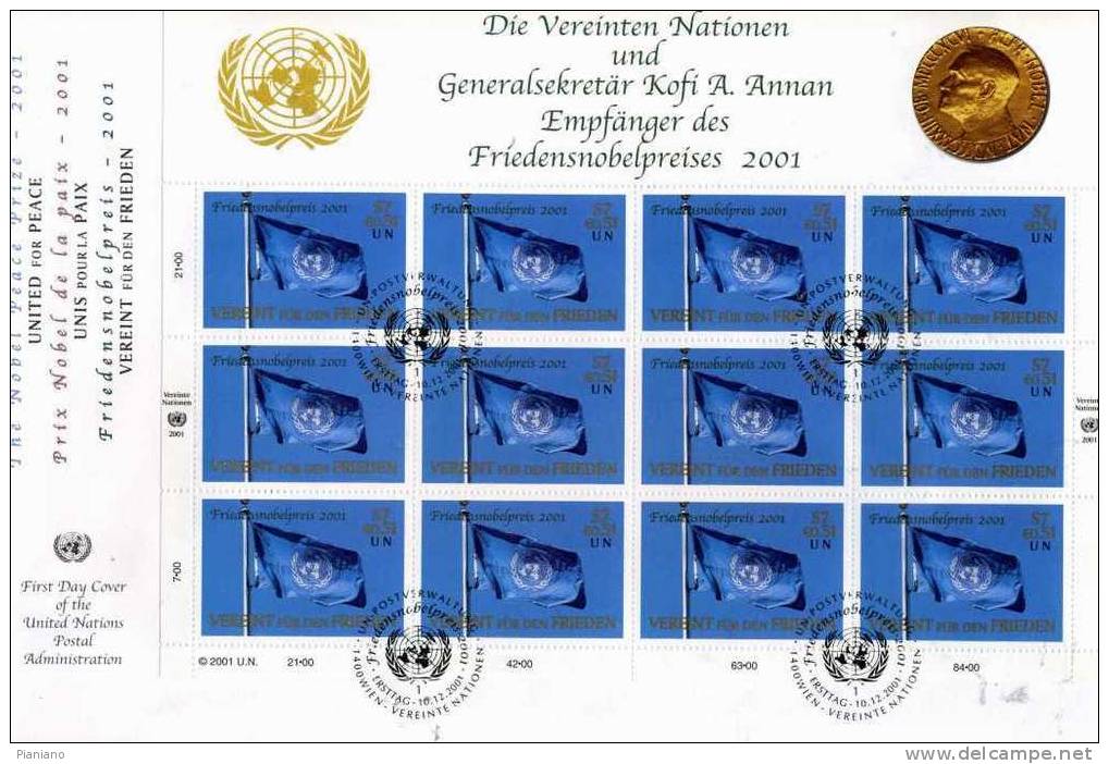 PIA - ONU VIENNE  - 10.12.2001 : Conferimento Del Premio Nobel Per La Pace All´ ONU - (Yv 363) - FDC