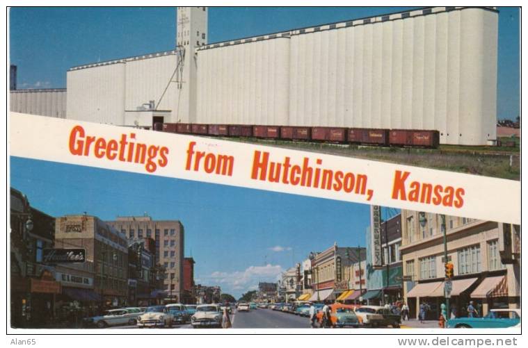 Hutchinson KS Chrome Street Scene 1950s Vintage Postcard - Andere & Zonder Classificatie