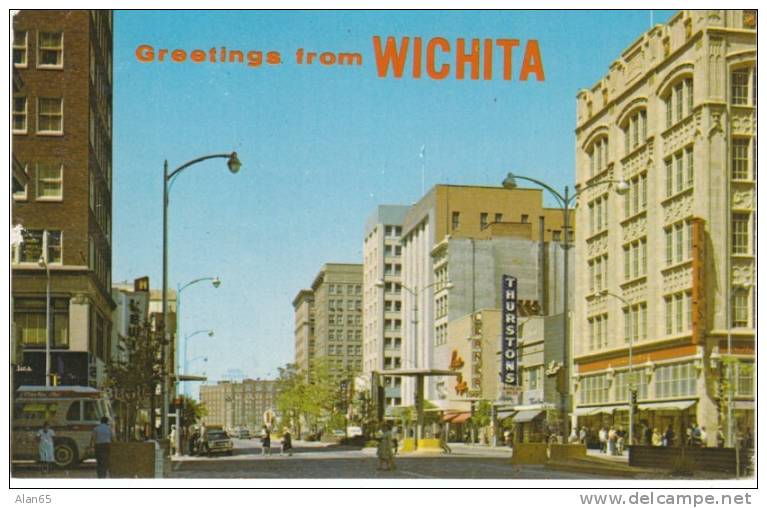 Wichita KS 1960s Vintage Street Scene Postcard - Andere & Zonder Classificatie