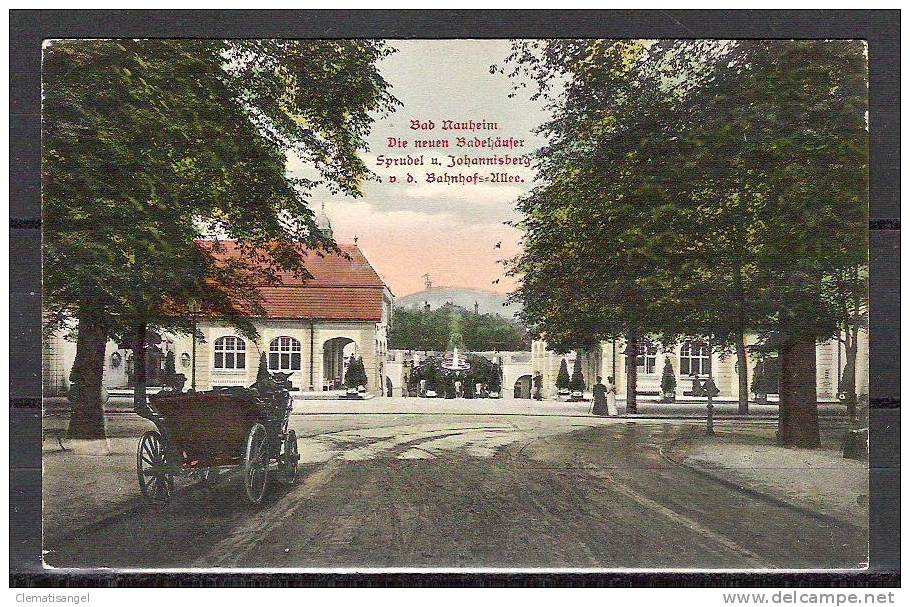 TOP!! BAD NAUHEIM * DIE NEUEN BADEHÄUSER, SPRUDEL UND JOHANNISBERG VON DER BAHNHOFSALLEE * 1906 *!! - Bad Nauheim