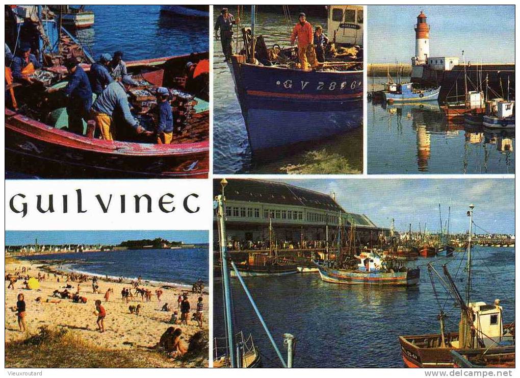 CPSM. GUILVINEC. SARDINIERS.BATEAU DE PECHE. LE PHARE. PLAGE ET POINTE DE MEN MEUR. LA CRIEE. - Guilvinec