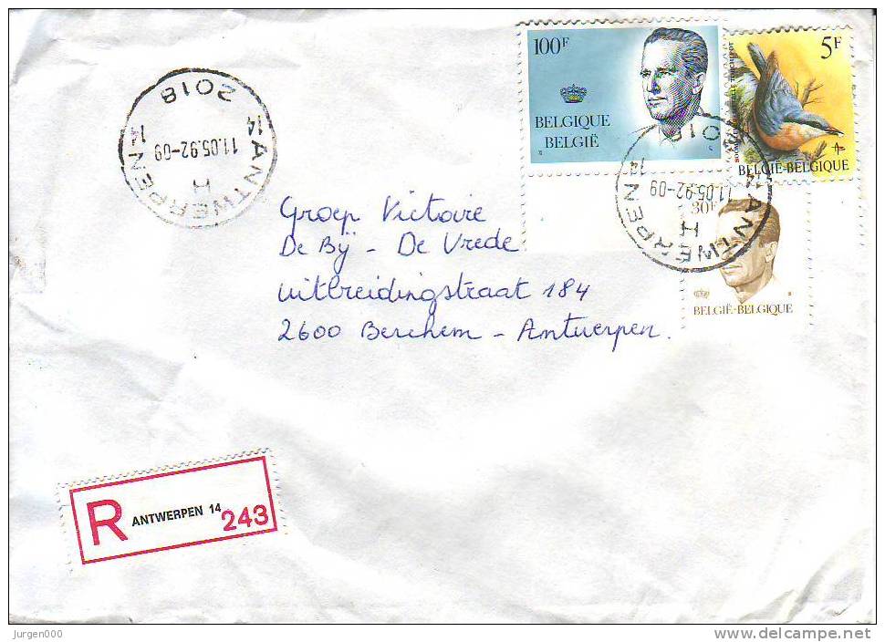 Nr 2137, Met Hoofd Tegen Kader, Op Reco-brief Vanuit Antwerpen (XX11363) - 1981-1990 Velghe