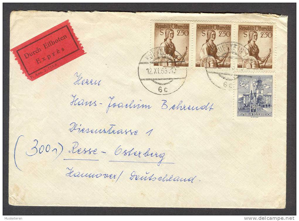 Austria Durch Eilboten Express Label Deluxe KURSTEIN Cancel Cover 1963 To Hannover Germany 3-Stipe Mi. 979 Min. €75,- - Cartas & Documentos