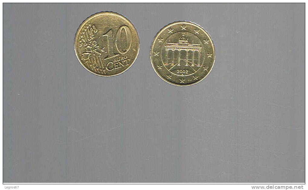 PIECE DE 10 CT EURO ALLEMAGNE 2002 A - Alemania
