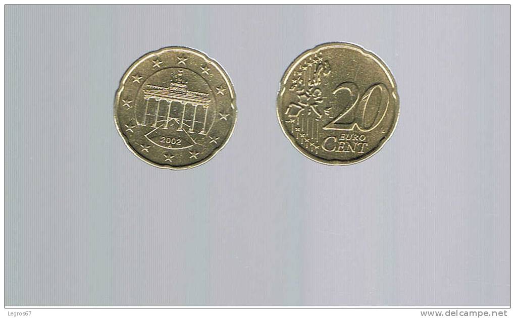 PIECE DE 20 CT EURO ALLEMAGNE 2002 A - Germany