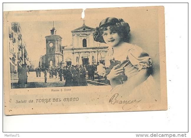 Campania TORRE DEL GRECO Piazza Animatissima 1923 Viaggiata - Formato Piccolo - Difetto - Torre Del Greco
