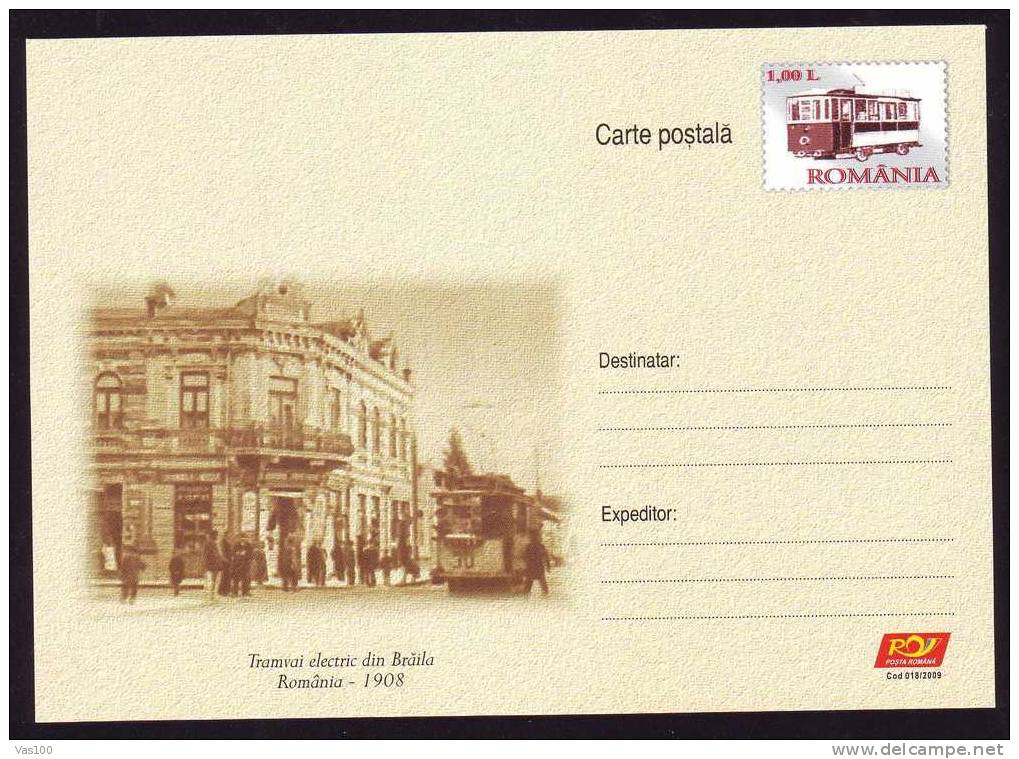 TRAMWAYS TRAM Anniversary First In Braila -1908, Card PC Stationery 2009 Romania. - Tramways