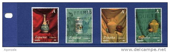 LOT 4 TIMBRES UTILISÉ ESPAGNE AUTO-ADHÉSIFS - TYPE A - CÉRAMIQUE - Porcelaine