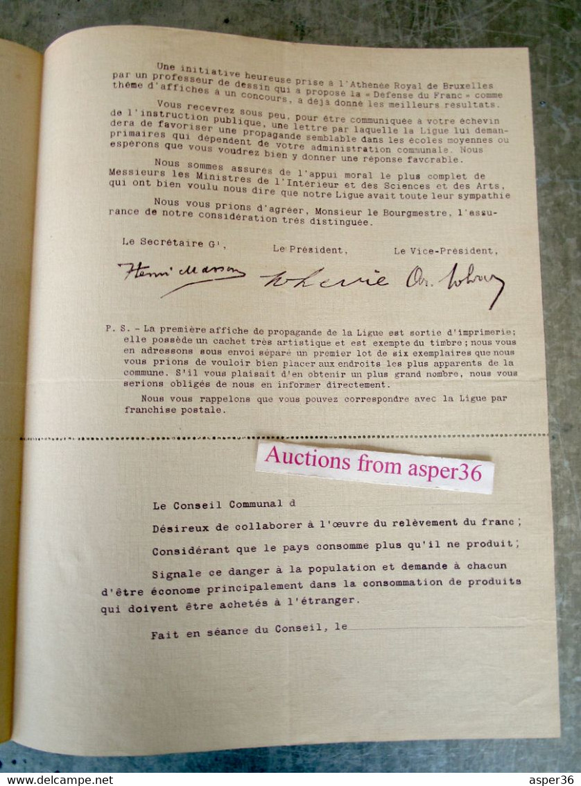 Ligue Nationale Pour La Défence Du Franc , Ixelles 1924 - Collections