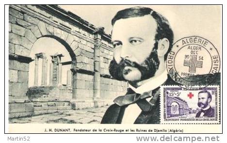 Algérie 1954: Carte Maximum, Premier Jour Alger 30.Oct.54 (Michel-No.332) - Henry Dunant