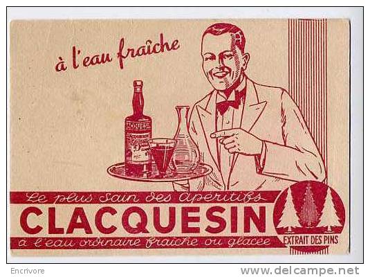 Buvard Apéritif CLACQUESIN à L'eau Fraiche Extrait Des Pins - Serveur Et Plateau - Liquor & Beer