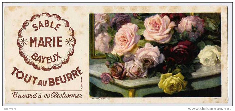 Buvard Sablé MARIE  Bayeux - Bouquet De Roses - Dulces & Biscochos