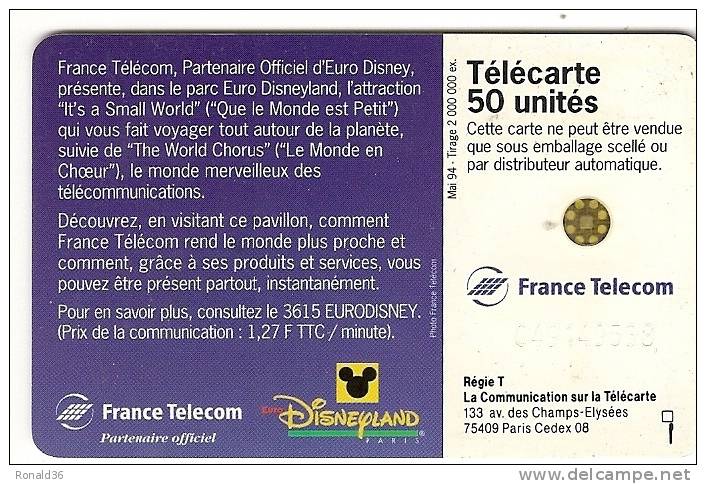 Télécarte 50  : Euro Disneyland Paris - Zonder Classificatie