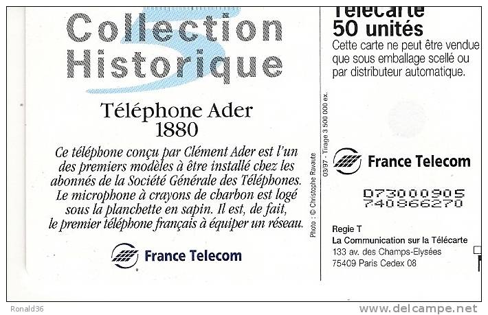 Télécarte 50  : Téléphone ADER 1880 - Sin Clasificación