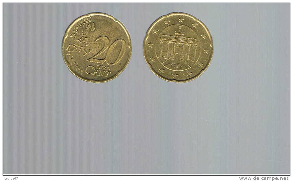 PIECE DE 20 CT EURO ALLEMAGNE 2002 D - Germania