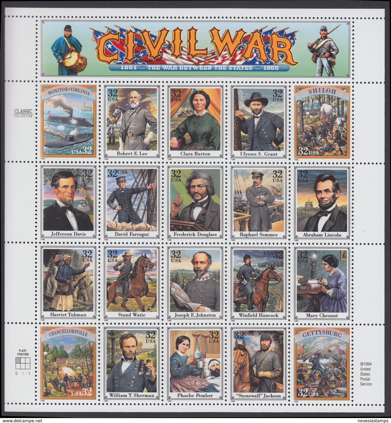 !a! USA Sc# 2975 MNH SHEET(20) (a01) - Civil War - Feuilles Complètes