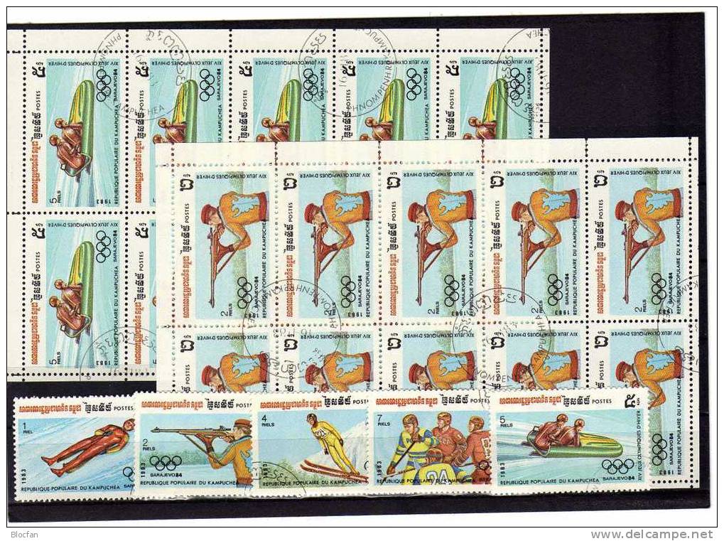 Winter Olympiade 1984 Sarajevo Kambodscha 517/1, 4-Block Plus Kleinbogen O 24€ Olympic Sheetlet From Cambodge - Camboya