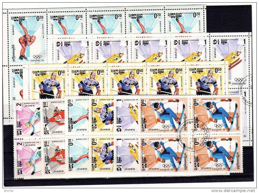 Olympia 1984  Sarajevo Kambodscha 538-3, 4-Block Plus Kleinbogen O 20€ Olympic Sheetlet From Cambodge - Cambodge