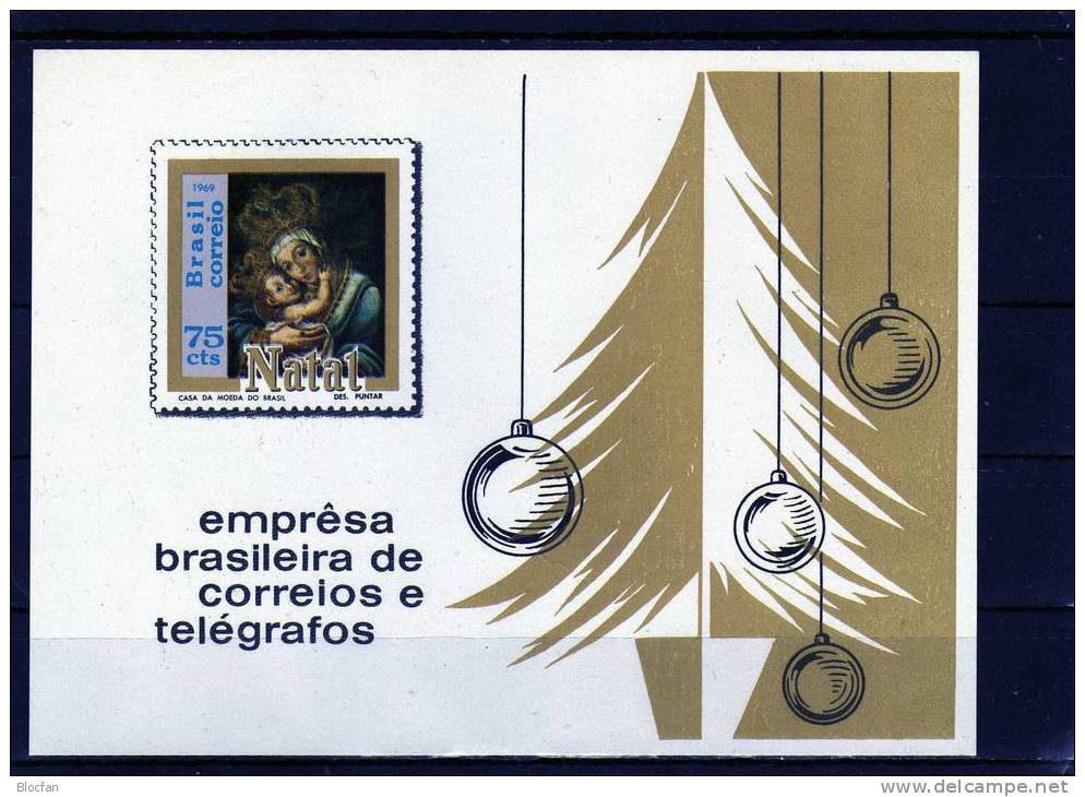 1969 Madonna Weihnachten Brasilien Block 25 ** 26€ Gemälde Bloque Hoja Art Bloc Painting Christmas Sheet Bf BRAZIL - Unused Stamps