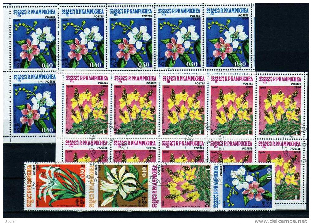 Flora Und Blumen 1984 Kambodscha 591-4, 4-Block Plus 4xKleinbogen O 12€ Flower Sheetlet From Cambodge - Cambodge