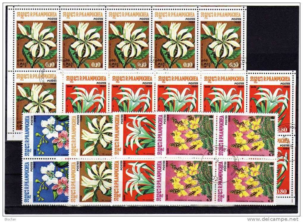 Flora Und Blumen 1984 Kambodscha 591-4, 4-Block Plus 4xKleinbogen O 12€ Flower Sheetlet From Cambodge - Cambodge