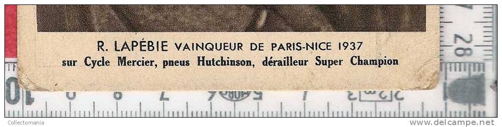 R Lapébie " Vainqueur De Paris - Nice 1937  - Postcard - Cycles Mercier  , Pneus Hutchinson , Dérailleur Super Champion - Cyclisme
