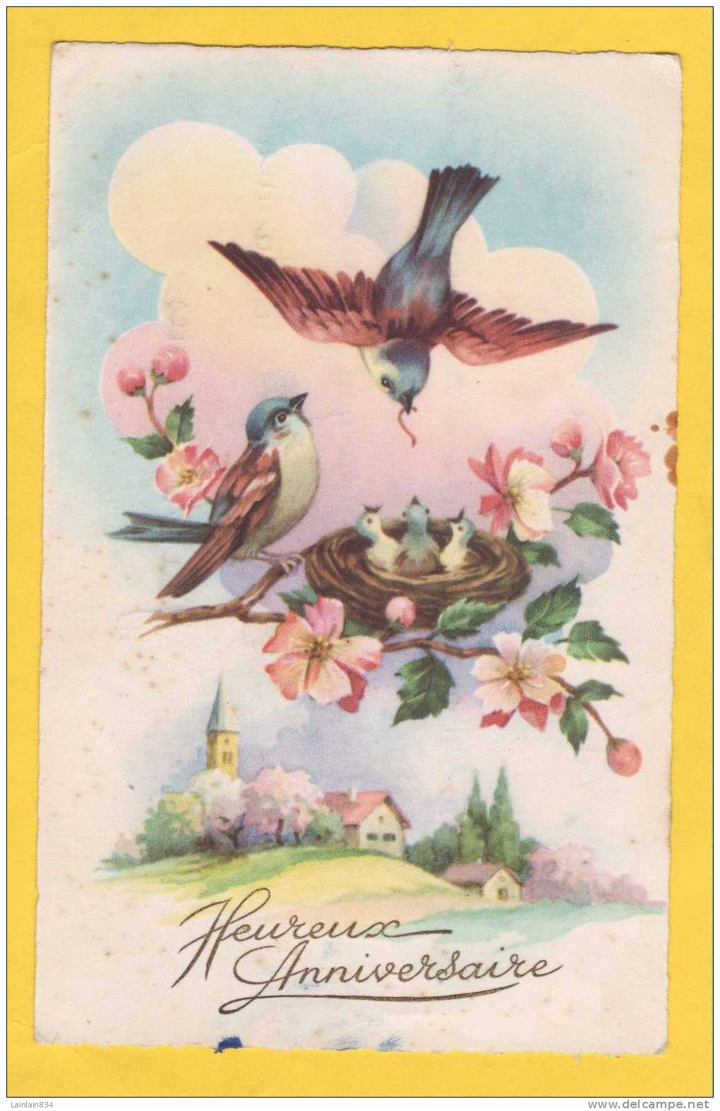 - 1700  - Heureux Anniversaire, Oiseaux, Oisillons, Nid. - Geburtstag