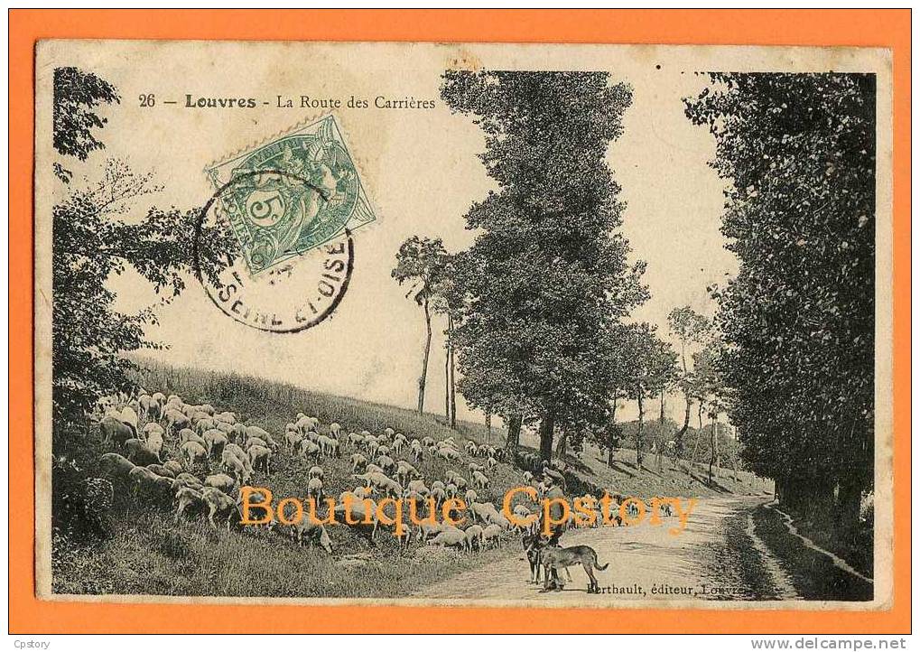 95 - LOUVRES - La Route Des Carrières - Berger Avec Son Troupeau De Moutons - Louvres