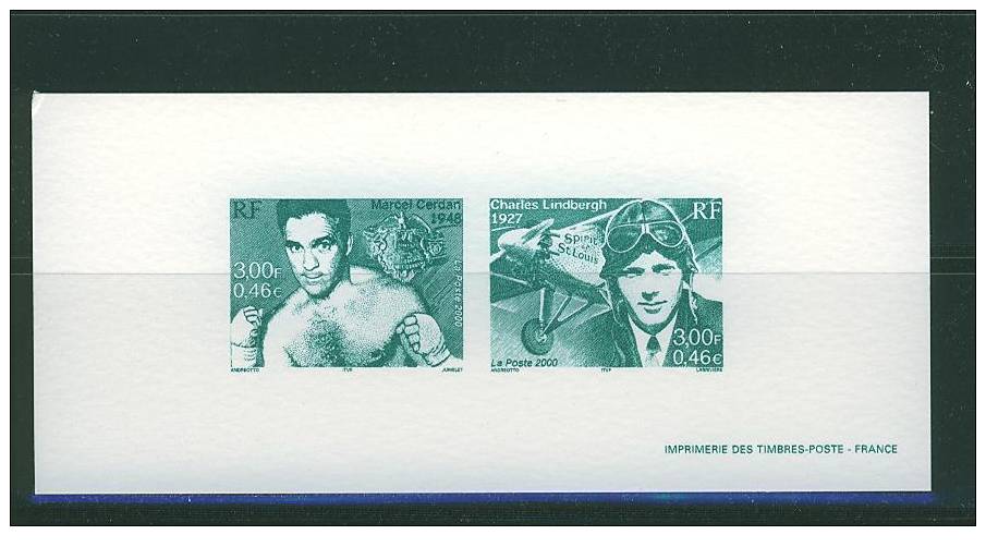 GRA3312 Charles Lindbergh Boxe Marcel Cerdan 3312 3316 France 2000 Gravure Officielle - Boxe