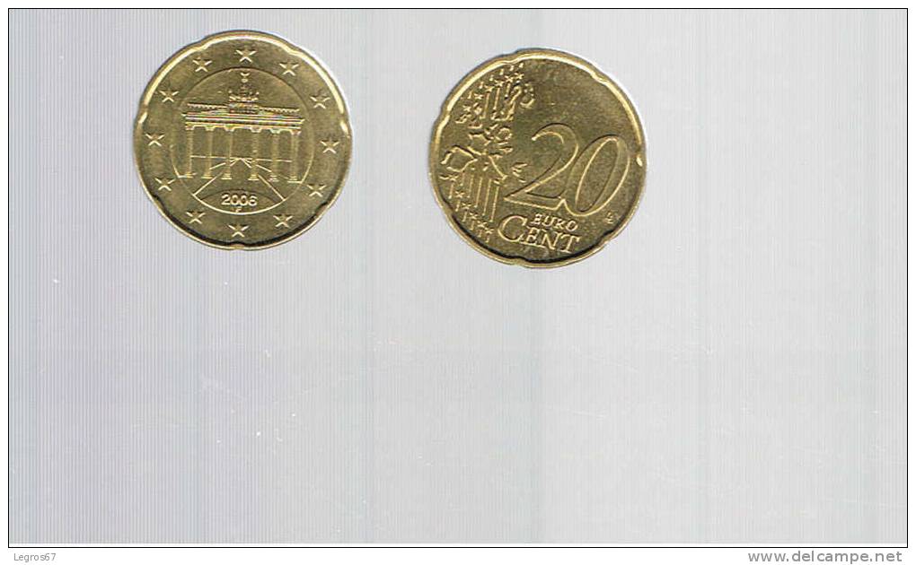 PIECE DE 20 CT EURO ALLEMAGNE 2006 F - Duitsland