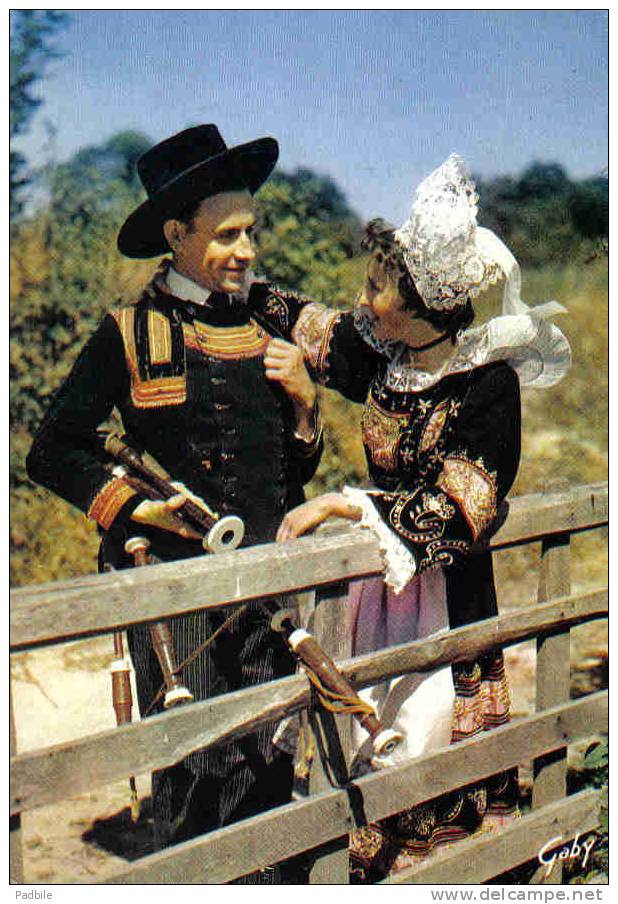 Carte Postale 29. Bannalec  Sonneur Et Jeune Fille En Costumes Et Coiffes Beau Plan  BT4 - Bannalec