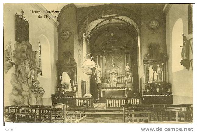 CP De HEURE " Intérieur De L'église " Avec Cachet Relais De MARCOUR . - Somme-Leuze