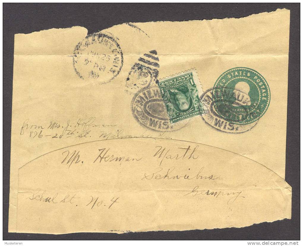 United States US Postal Stationery Ganzsache Uprated Benjamin Franklin Wrapper MILWAKEE Wisconsin 1907 Cancel T Germany - Autres & Non Classés