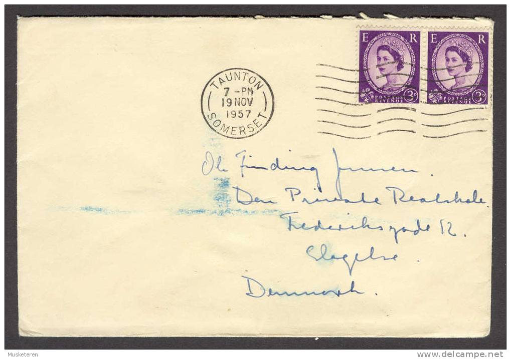 Great Britain Queen Elizabeth II Deluxe TAUNTON Somerset 1957 Cancel Cover To Slagelse Denmark - Postmark Collection