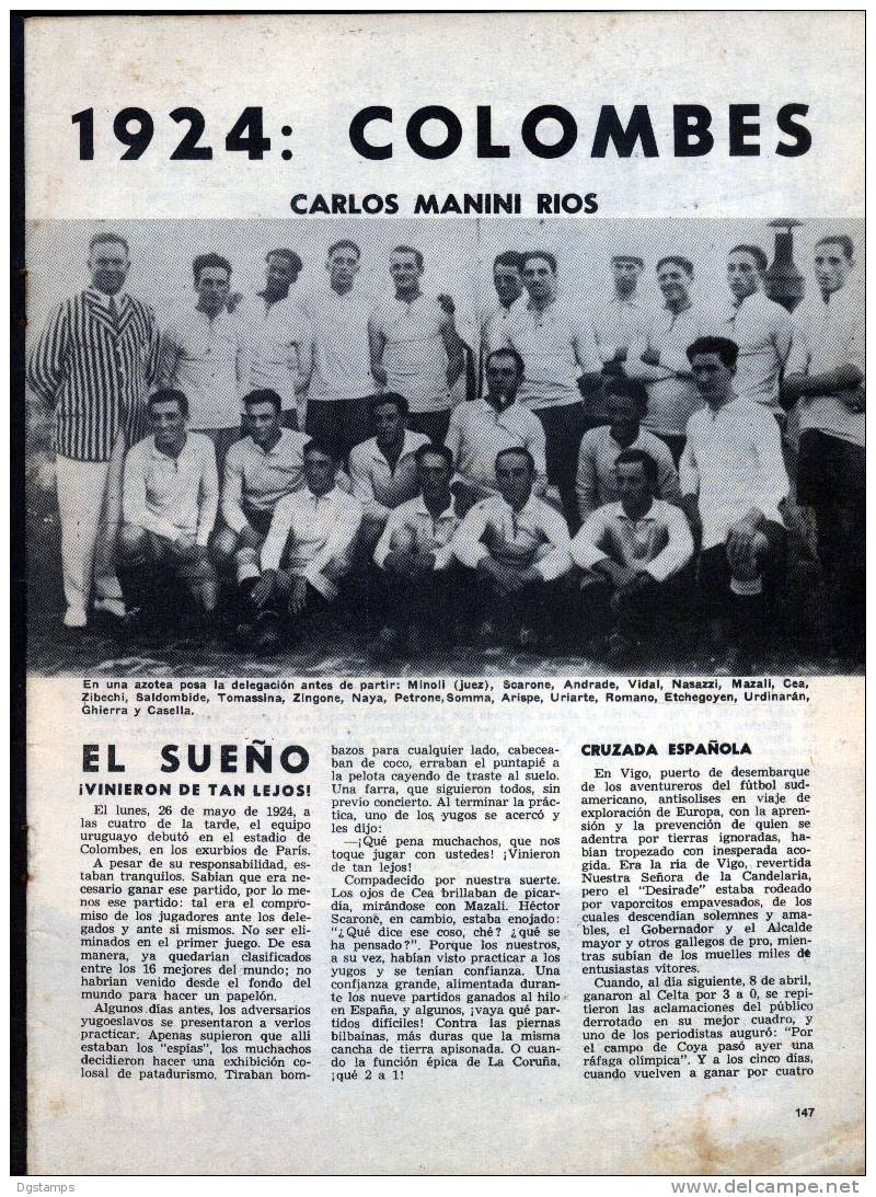 Uruguay  Revista "100 Años De Fútbol" Nº 7 "1924 COLOMBES" Editores Reunidos  (Julio Bayce), 1970. - [1] Tot 1980