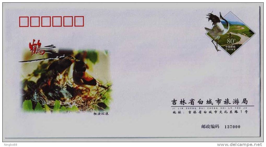 Black-tailed Hawfinch Bird,China 2005 Baicheng City Tourism Bureau Advertising Postal Stationery Envelope - Coucous, Touracos