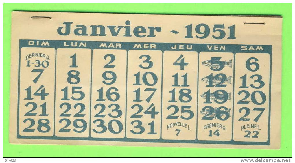 CALENDRIER 1951 - - Tamaño Pequeño : 1941-60