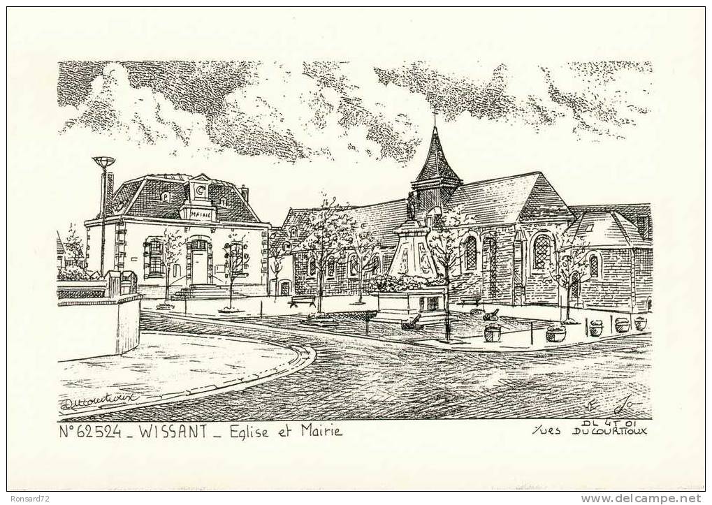 62 WISSANT - Eglise Et Mairie  - Illustration Yves Ducourtioux - Wissant