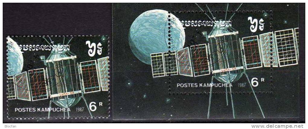 Erforschung Des Weltall 1987 Kosmos Kampuchea 862 Plus Block 152 O 3€ US-Forschung Satellit Bloc Space Sheet Of Cambodge - Asie