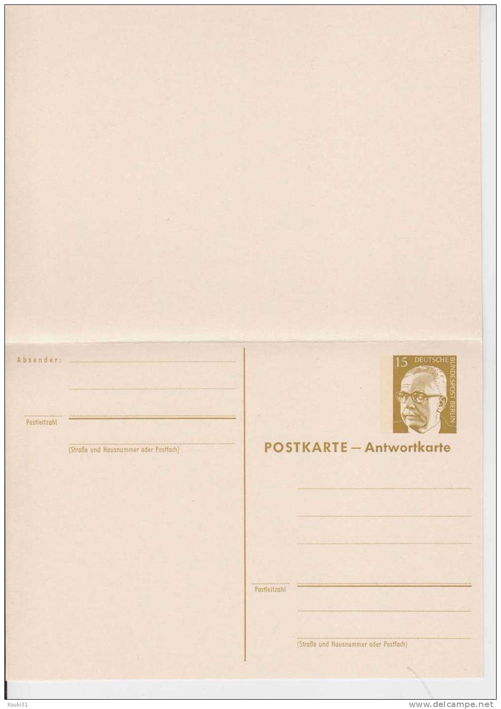 Berlin Entier Postal Au Type Heinemann Neuf Avec Carte Réponse , Papier Bistre - Cartes Postales - Neuves