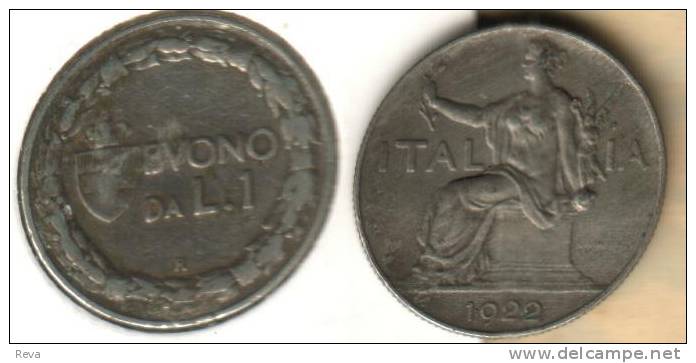 ITALY  1 LIRA  WREATH  FRONT WOMAN  BACK 1923  READ DESCRIPTION CAREFULLY !!! - 1900-1946 : Victor Emmanuel III & Umberto II